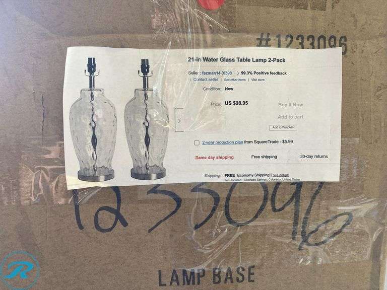 (2) New- allen + roth 21-in Water Glass Plug-in Rotary socket Glass Lamp Base (total of 2) - Roller Auctions