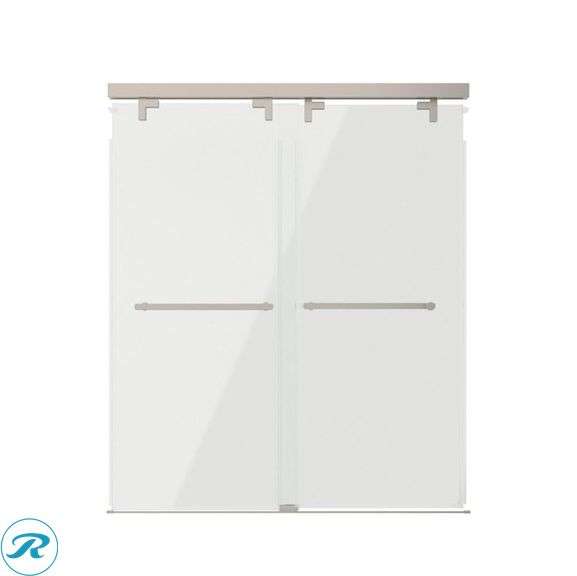 (1) New- Delta Kesara Brushed Nickel 53-in to 60-in W x 72.99-in H Frameless Clear Glass Sliding Soft Close Shower door