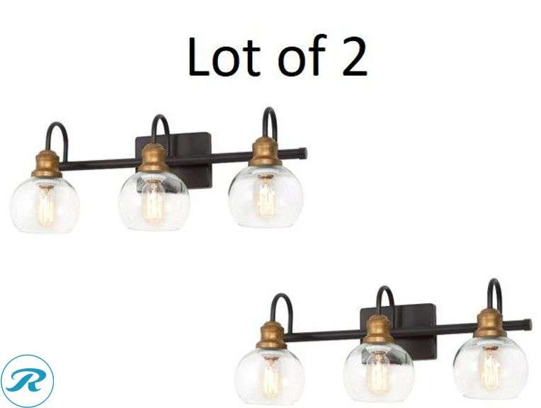 (2) New- LNC Charm 22.5-in 3 -Light Matte Black Farmhouse Vanity light bar - Roller Auctions