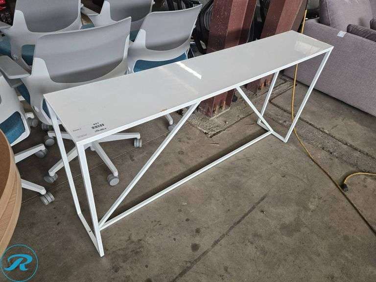 White Metal Console Table with Geometric Frame 60″x11″