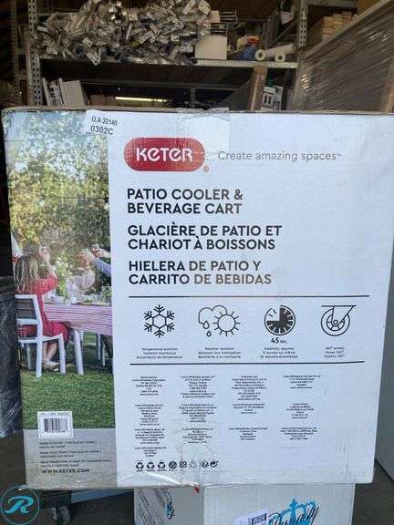 (1) Keter Gray Steel Outdoor Serving cart Patio cooler and beverage cart - Roller Auctions