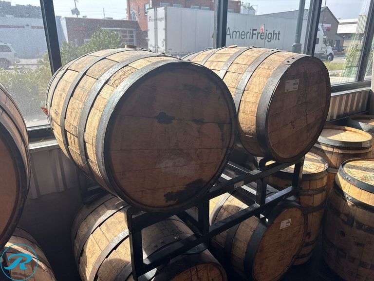 (2) Wood Barrels with Stand