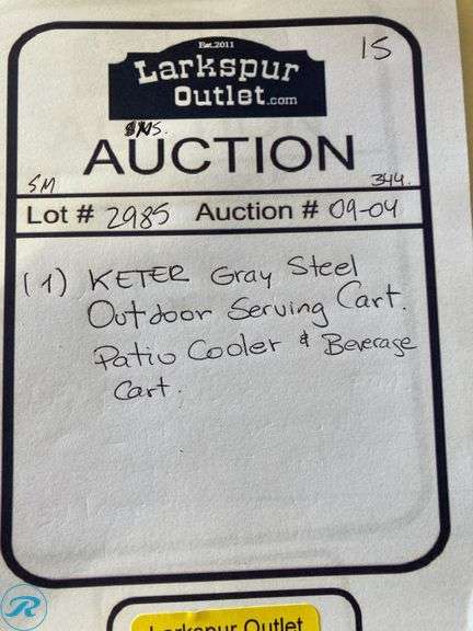 (1) Keter Gray Steel Outdoor Serving cart Patio cooler and beverage cart - Roller Auctions
