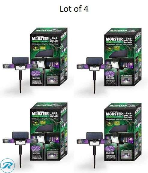 (4) New- BELL + HOWELL 110 -Degree 3 -Wattage Equivalent Solar LED Black 1 -Head Motion-Activated Flood Light with Timer (total of 4) - Roller Auctions