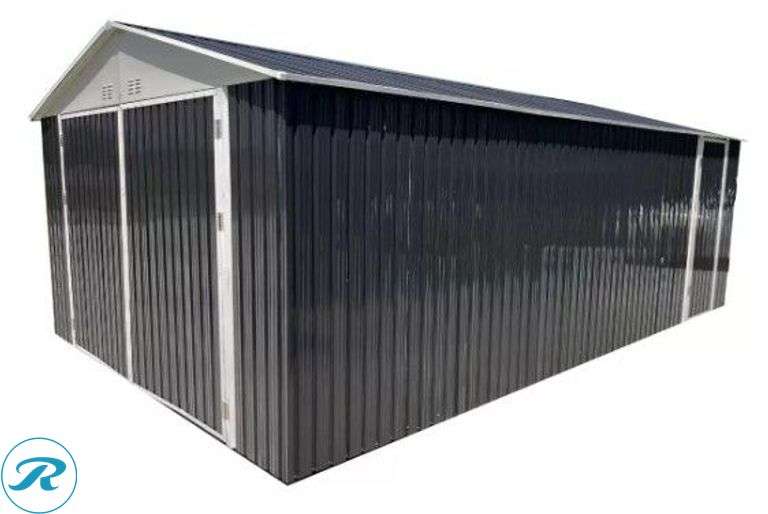 New Land Honor LHR-MS1119 Metal Garage Shed With Double Front Doors, 11' x 19' (Crate Damaged In Shipping, Some Panels Damaged) - Roller Auctions