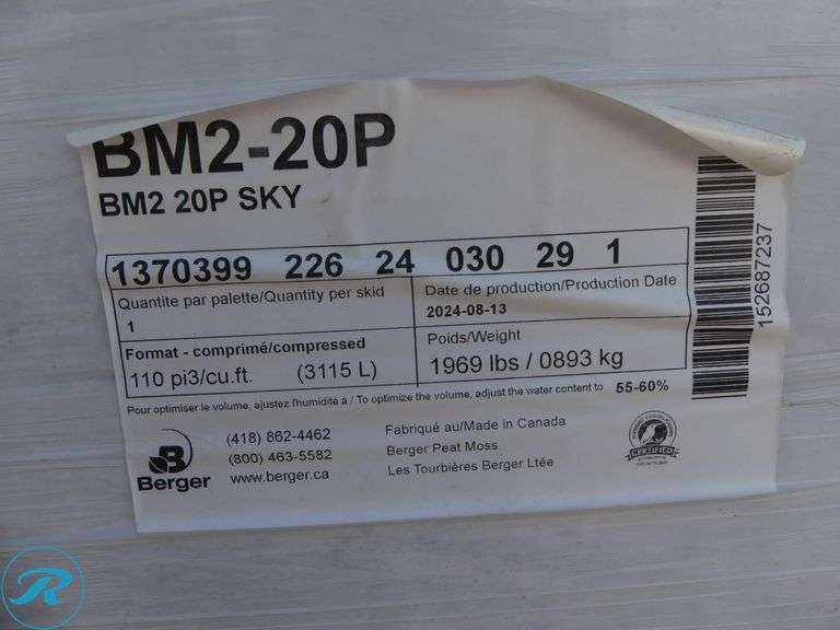 Compressed Bale of Berger BM2 Seed Germination and Propagation Mix, 110 Cu.Ft. - Roller Auctions