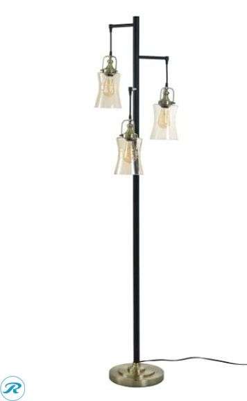Style Craft: Arden 3-light Floor Lamp-  New/ (1) Broken Glass Shade; Style Craft: Basia 3-light Floor Lamp- New/ (1) Broken Glass Shade