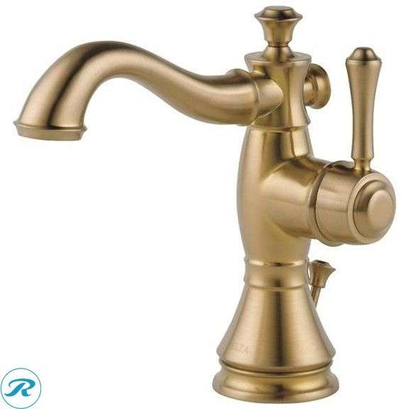 (1) New- Delta Cassidy Champagne Bronze 4-in centerset 1-handle WaterSense Mid-arc Residential Handle Bathroom Sink Faucet with Drain (1)