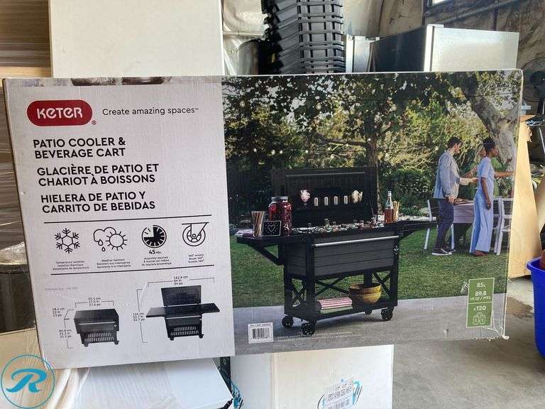 (1) Keter Gray Steel Outdoor Serving cart Patio cooler and beverage cart - Roller Auctions