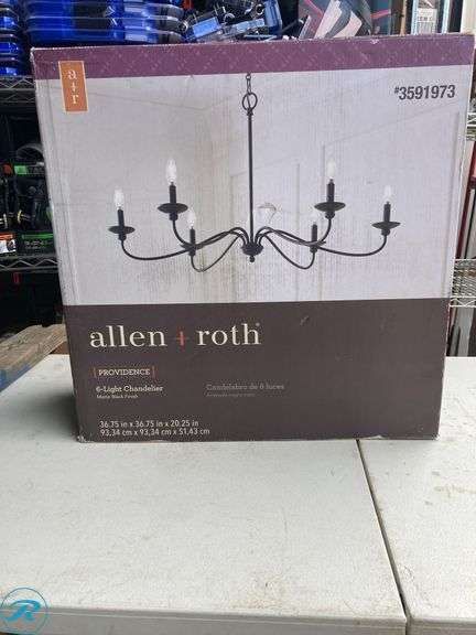 (1) New- allen + roth Providence 6 -Light Black Traditional Linear Large Hanging Pendant light (total of 1 pendant light) - Roller Auctions