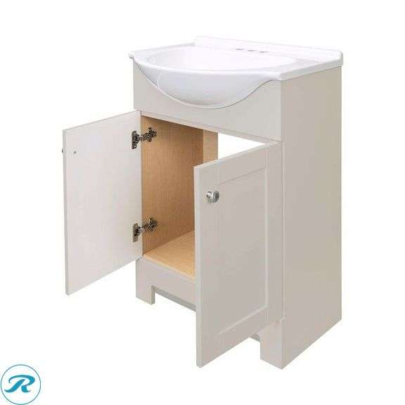 (1) Display Model- Project Source Euro 24-in Light Gray Single Sink Bathroom Vanity with White Cultured Marble Top (some Minor scratches See Photos) (total of 1) - Roller Auctions
