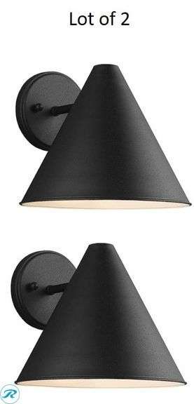 (2) New- Generation Lighting Crittenden 1 -Light 8.5-in H Satin Black Hardwired Dark Sky Outdoor Wall Light (total of 2) - Roller Auctions