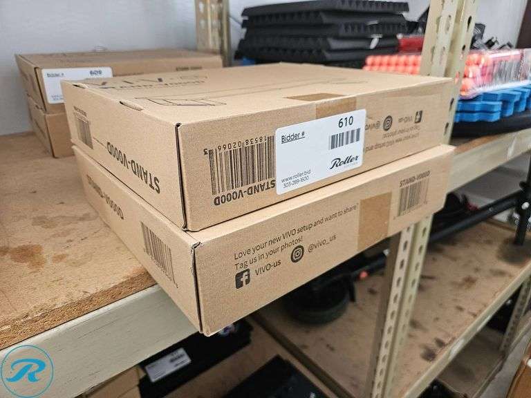 (2) VIV Stand-V000D Black Monitor Risers - Roller Auctions