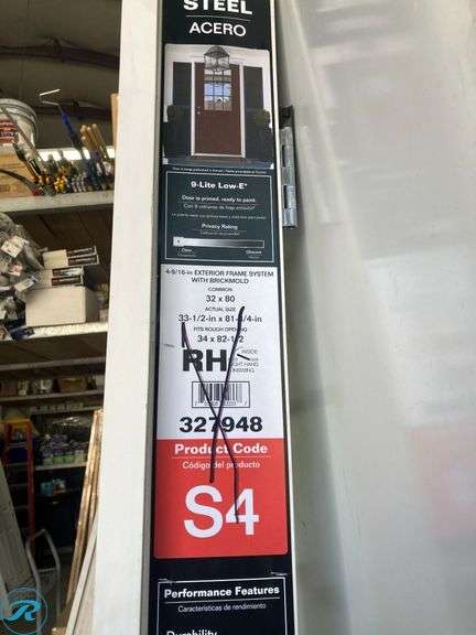 (1) New- RELIABILT 32-in x 80-in Steel Primed Front Door with Brickmould Insulating Core (total of 1) - Roller Auctions