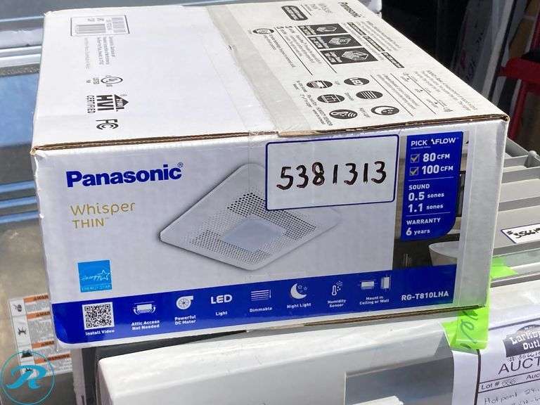 (1) New- Panasonic WhisperThin DC Motor w/ Humidity Sensor 0.5-Sone 80-CFM White Lighted Bathroom Fan with Humidity Sensor (ENERGY STAR Certified (Total of 2) - Roller Auctions