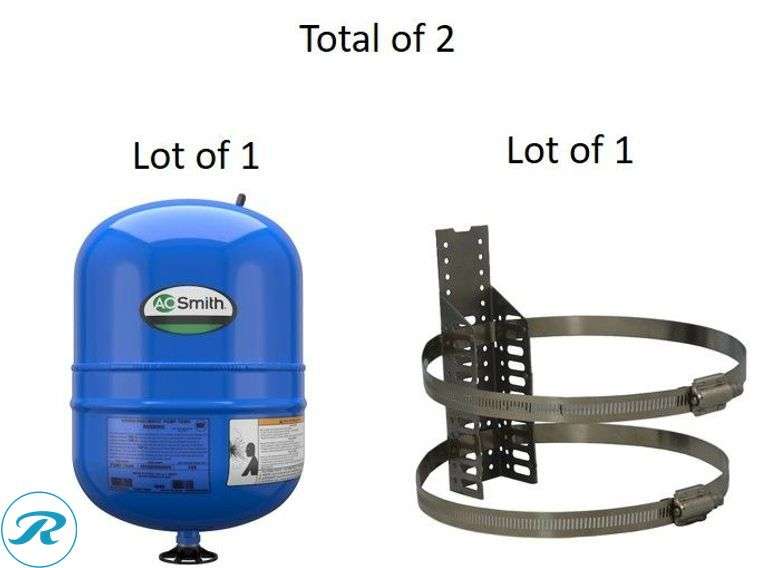 (2) New- (1) A.O. Smith 2.0-Gallon Vertical Well Pressure Tank (1) HoldRite Quick Strap 13-in -Dia Stainless steel Expansion tank mounting bracket For 5-Gallon For Expansion tank Water Heater (Total of 2 items) - Roller Auctions