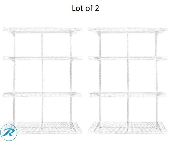 (2) New- Rubbermaid FastTrack Heavy Duty 4-ft to 4-ft x 16-in White Wire Closet Kit (Total of 2 Kits) - Roller Auctions