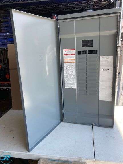 (1) New out of box- Homeline 125 Amp 24-Space 48-Circuit Outdoor Main Breaker Plug-On Neutral Load Center (some minor scratches/See Photos) (Total of 1) - Roller Auctions