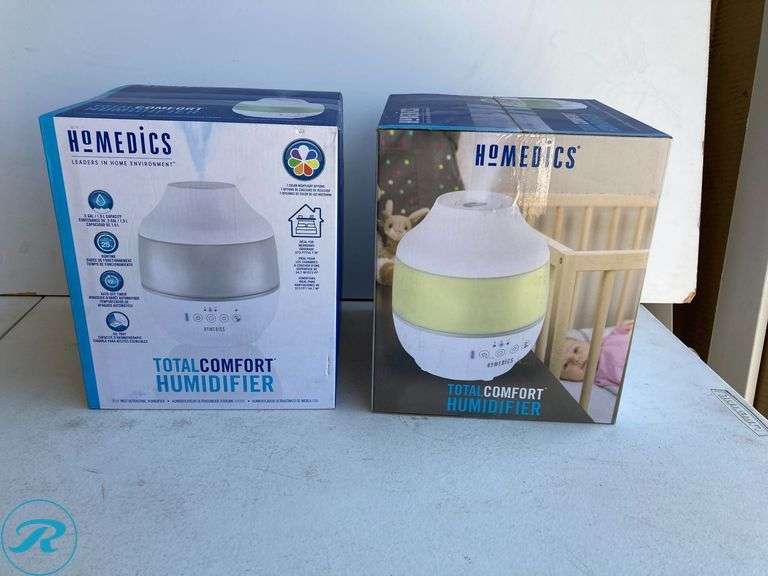 (2) New- HOMEDICS TotalComfort 0.5-Gallon Tabletop Cool mist Humidifier (For Rooms Up To 330-sq ft ) White (total of 2) - Roller Auctions