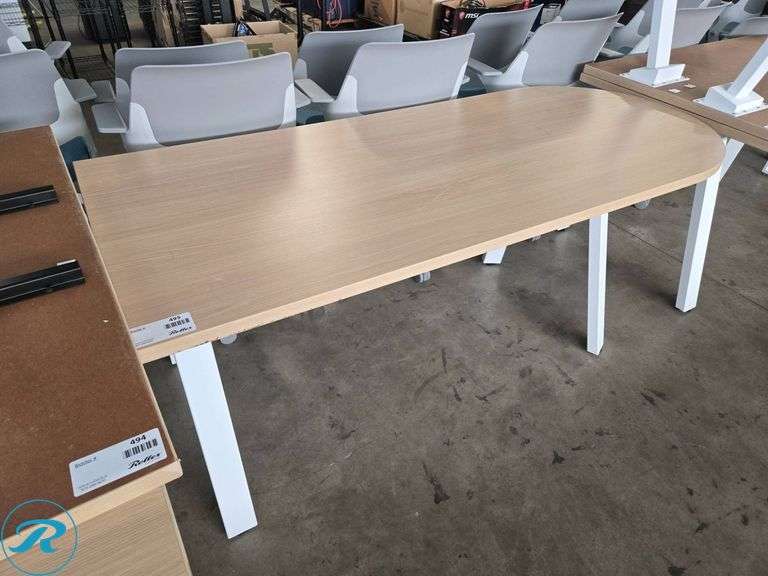 Rectangular Light Wood Desk With White Metal Legs, 72″x30″