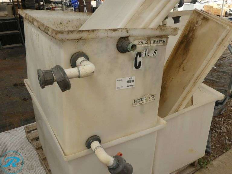 (3) Plastic Chemical Mixing Tanks with Valves and Lids - Roller Auctions
