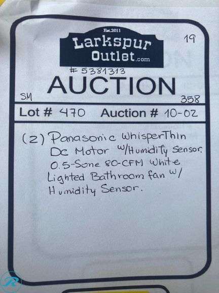 (2) New- Panasonic WhisperThin DC Motor w/ Humidity Sensor 0.5-Sone 80-CFM White Lighted Bathroom Fan with Humidity Sensor (ENERGY STAR Certified) - Roller Auctions