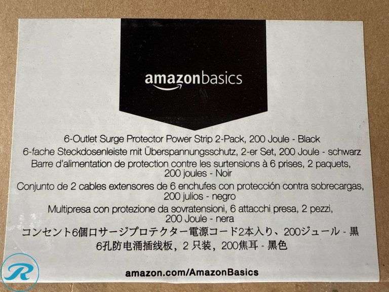 (3) Amazon Basics 6-Outlet Surge Protector Power Strips, 200 Joules, Black - Roller Auctions
