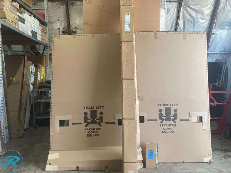 (1) New- Pella 150 Series West 96-in x 80-in x 4-9/16-in Jamb Almond Vinyl Universal Sliding Patio Door with Low-E argon Glass (unassembled in 5 boxes total) - Roller Auctions