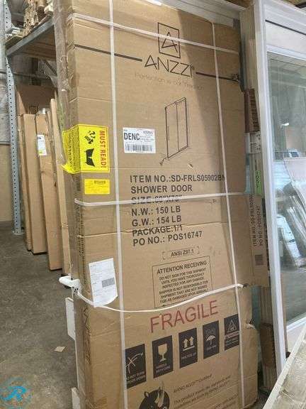 (1) New- ANZZI Stellar Brushed nickel 60-in W x 76-in H Frameless Clear Glass Sliding Shower door - Roller Auctions
