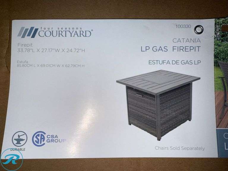 Four Seasons Courtyard Catania LP Gas Firepit, 33.78” x 27.17” x 24.72” - Roller Auctions