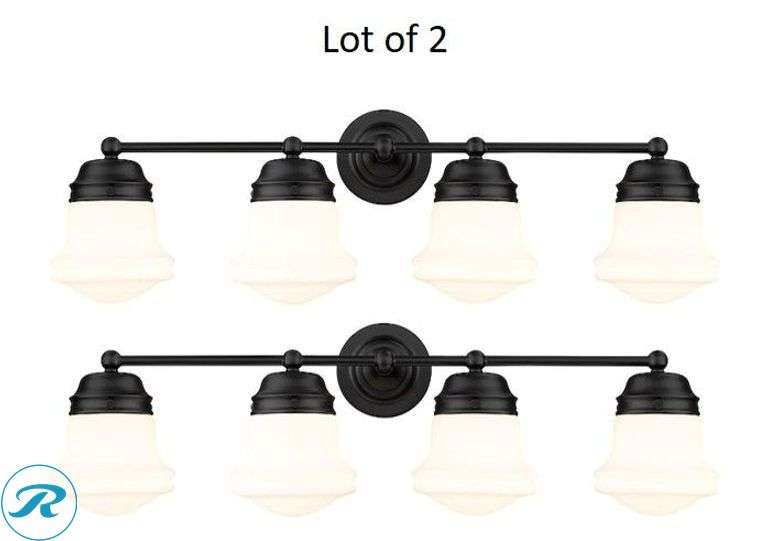 (2) New- Z-Lite Vaughn 31.5-in 4 -Light Matte Black Transitional Vanity light (total of 2 lights) - Roller Auctions