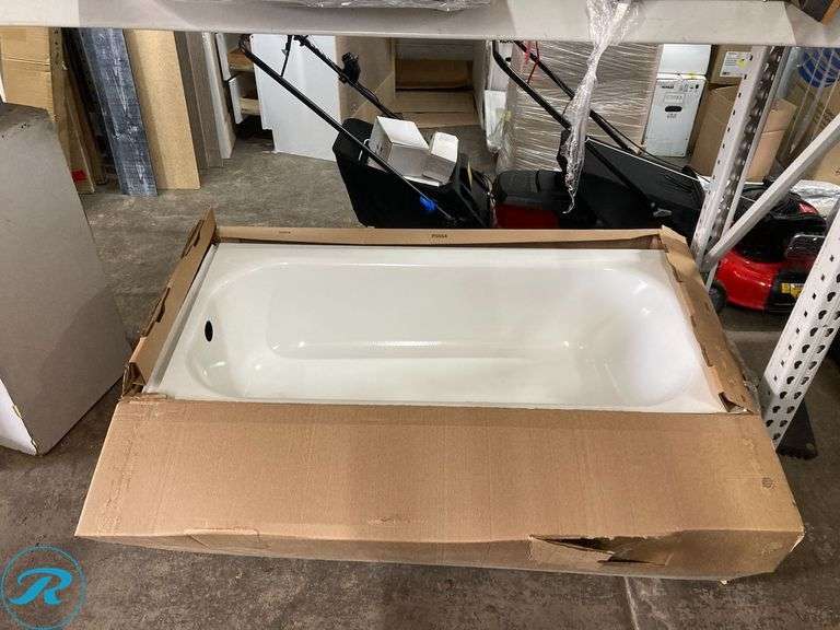 (1) New- MAAX Pro Steel XD 30-in x 60-in White Porcelain Enameled Steel Rectangle Alcove Soaking Bathtub ( Right Drain ) (Total of 1)(some minor damage See Photos) - Roller Auctions