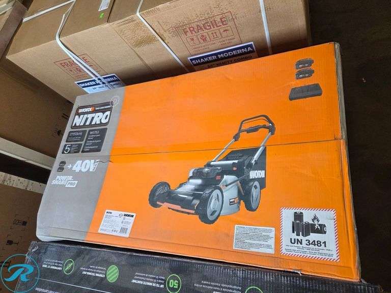 New Worx WG753 40V Cordless Lawn Mower with Power Share Pro Batteries - Roller Auctions