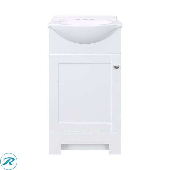 (1) Display Model- Project Source Euro 18-in True White Single sink Bathroom Vanity with White Cultured marble Top faucet included (total of 1) (some minor scratches see photos)