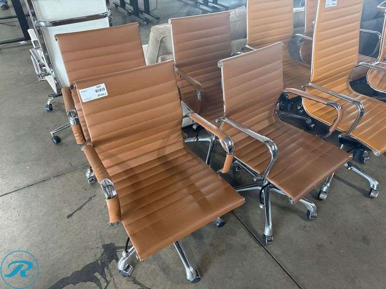 (4) Brown Ribbed Office Chairs with Chrome Frames on Casters - Roller Auctions