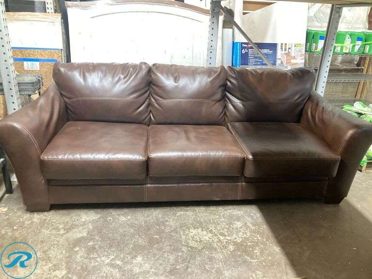 (1) Former Airbnb - Brown Leather Sofa 3 set (see photos) - Roller Auctions