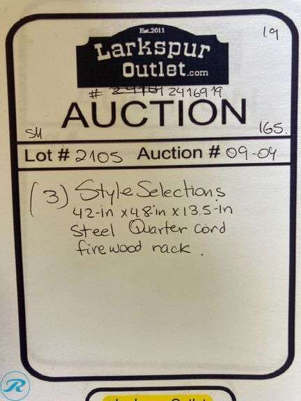 (3) New- Style Selections 42-Inches x 48-Inches x 13.5-Inches Steel Quarter cord firewood rack (total of 3 racks) - Roller Auctions