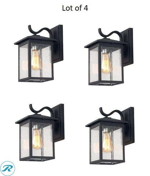 (4) New- LNC Sabrina 1 -Light 12-in H Matte Black Hardwired Outdoor Wall Light (Total of 4) - Roller Auctions