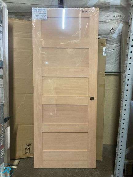 (1) New- Interior Douglas Fir Door Unfinished 32" x 80" 5-panel universal hand swing (see photos) - Roller Auctions