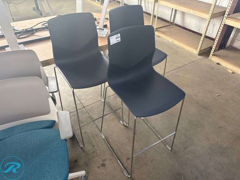 (3) Black Bar Stools with Chrome Frame