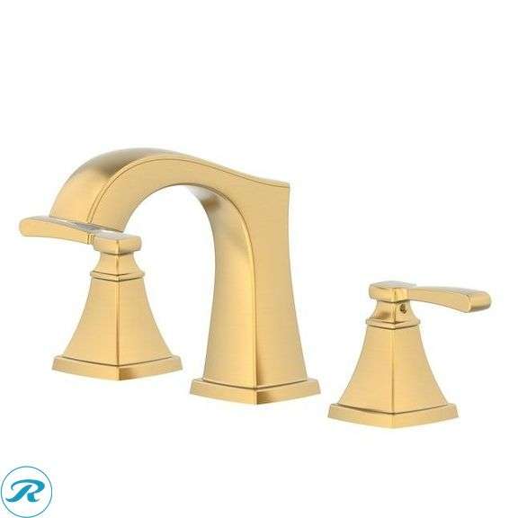 (1) New- allen + roth Chesler Brushed Gold Widespread 2-handle WaterSense Mid-arc Residential Handle Bathroom Sink Faucet with Drain - Roller Auctions