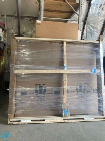 (1) New- Pella 150 Series West 96-in x 80-in x 4-9/16-in Jamb Almond Vinyl Universal Sliding Patio Door with Low-E argon Glass (total of 1)Unassembled total of 5 boxes) - Roller Auctions