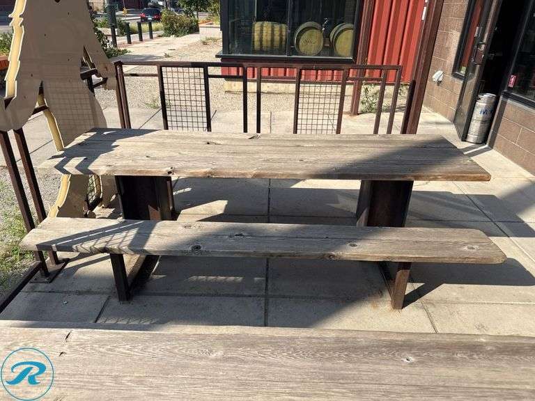 Wood and Metal Outdoor Picnic Table, 28.5” x 95” - Roller Auctions