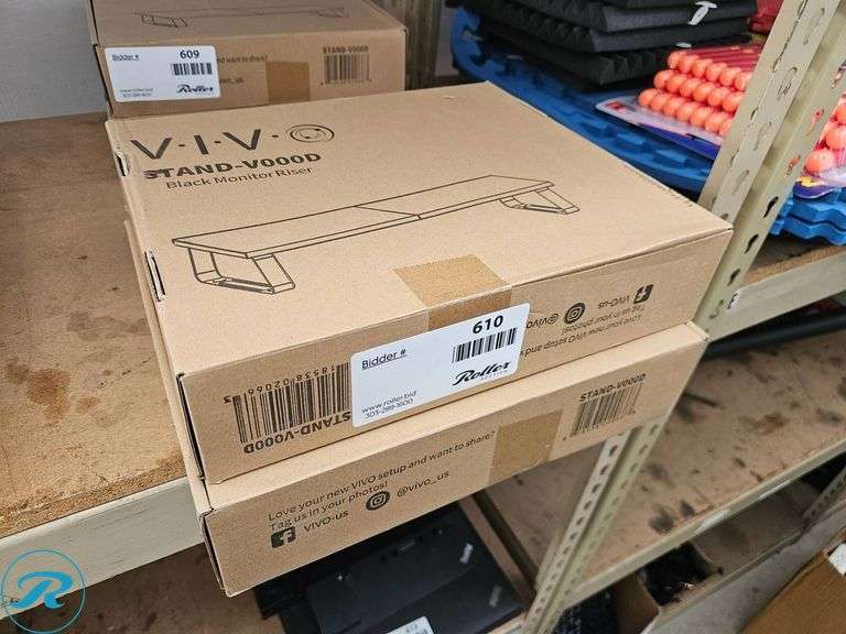 (2) VIV Stand-V000D Black Monitor Risers - Roller Auctions