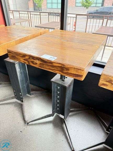Custom Built Wood Bar Height Table with Metal Base, 30″ x 24″ x 3.5″ Thick