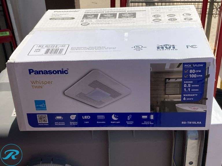 (1) New- Panasonic WhisperThin DC Motor w/ Humidity Sensor 0.5-Sone 80-CFM White Lighted Bathroom Fan with Humidity Sensor (ENERGY STAR Certified (Total of 2) - Roller Auctions