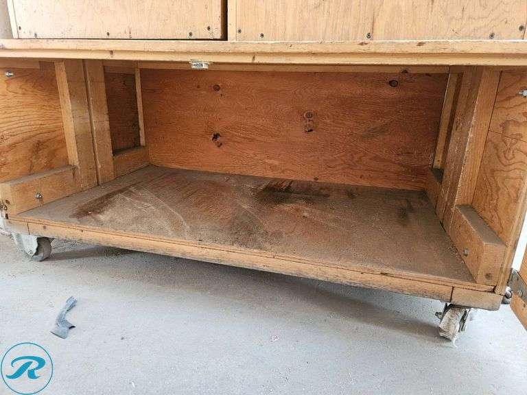 Wooden Rolling Storage Cabinet with Interior Shelving - Roller Auctions