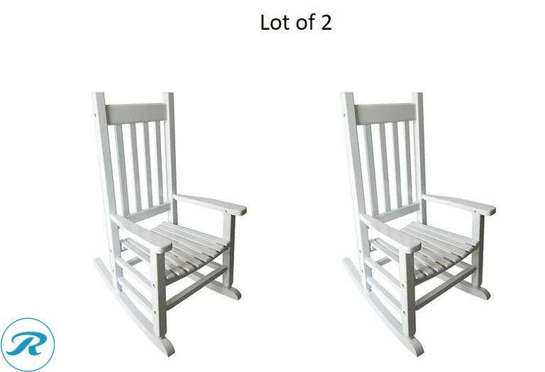 (2) New- Style Selections Children‘s White Wood Frame Rocking Chair with Slat Seat - Roller Auctions