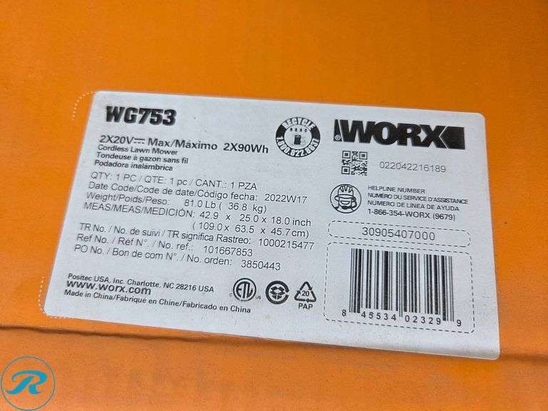 New Worx WG753 40V Cordless Lawn Mower with Power Share Pro Batteries - Roller Auctions