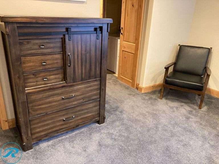 (4) Queen Beds (2) Night stand (1) and arm chair and 1 chest of drawers - Roller Auctions